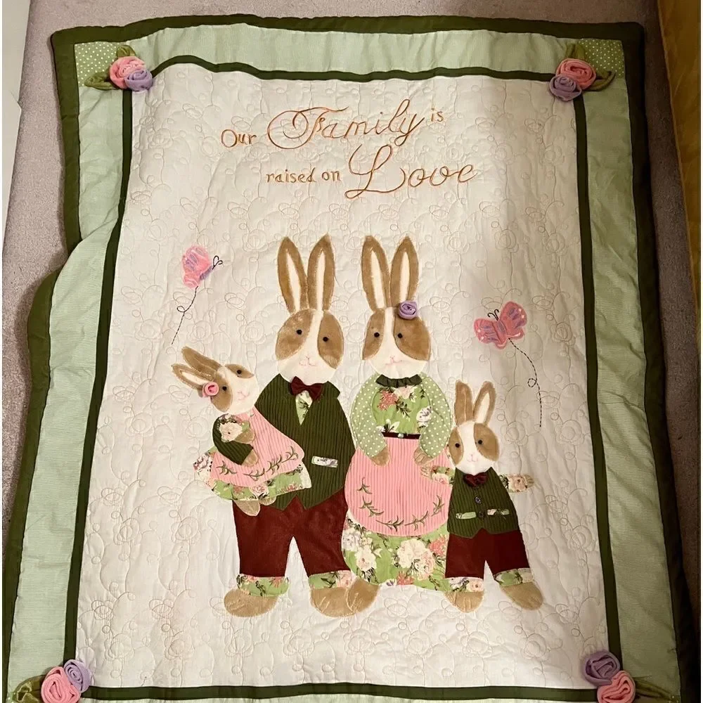 NWOT Bunny Rabbit Family Baby Quilt 60